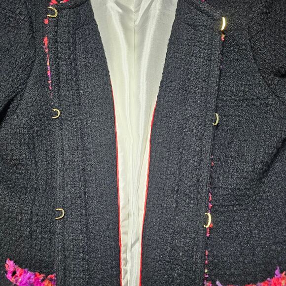 Kate Spade Black Evening Jacket D214 Black /Multi Trim Holiday Collarless Sz 12 - Picture 7 of 16